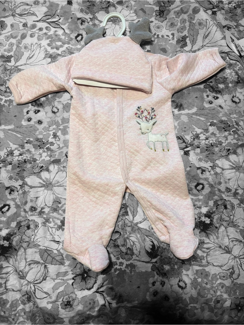 Rene Rofe Baby Light Pink Quilted Footed One-Piece with Deer Applique